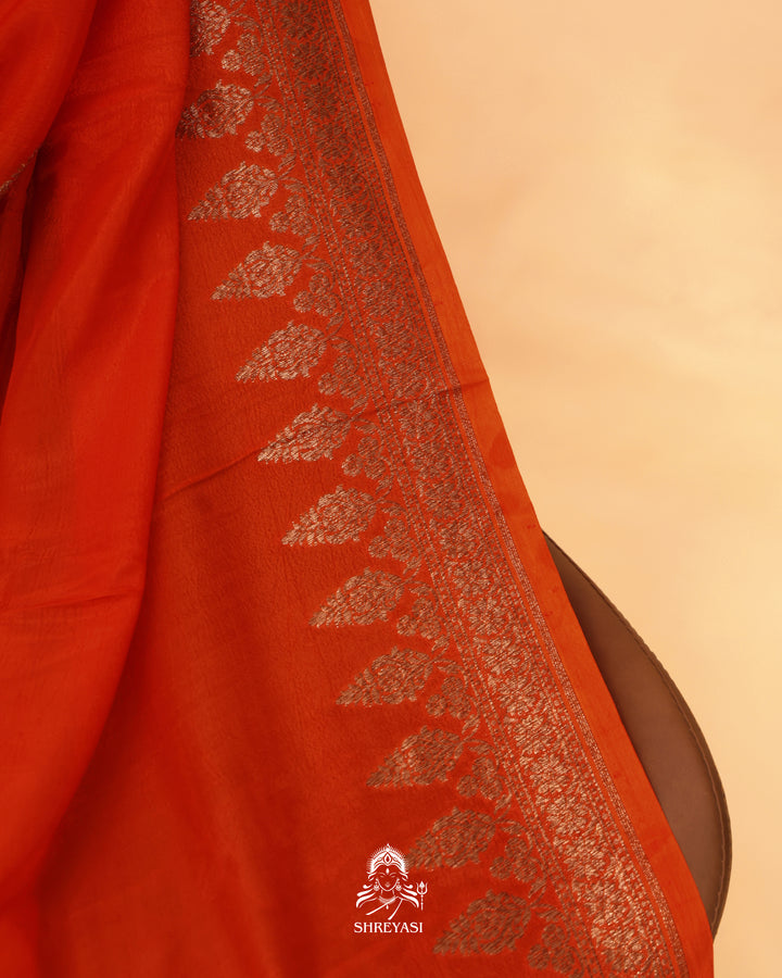 Banarasi Crepe Silk Saree with Floral Embroidered Blouse