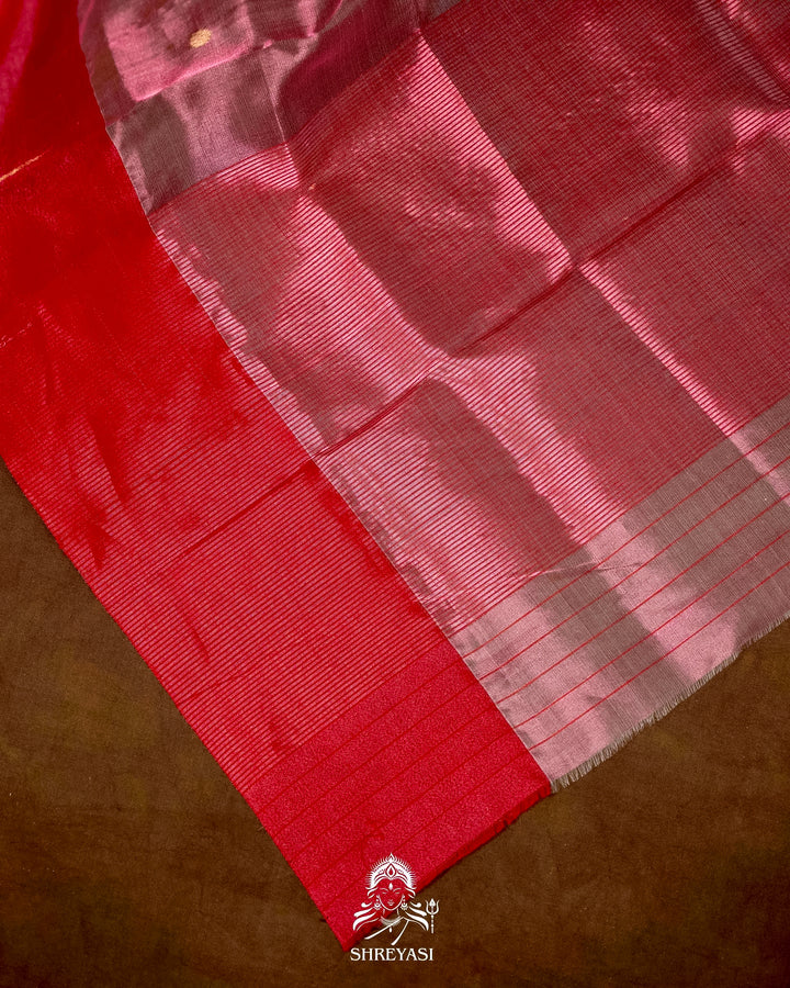 Handloom Pure Chanderi Tissue Silk Saree with Paithani Muniya Border