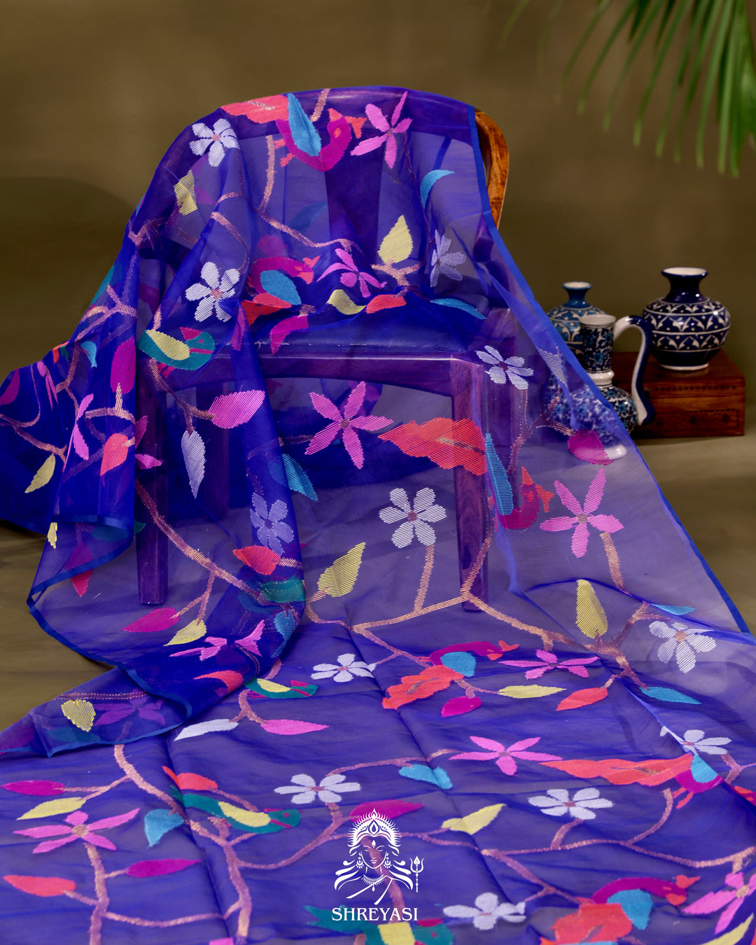 Muslin Jamdani Saree with Full Jaal Needle Weaving