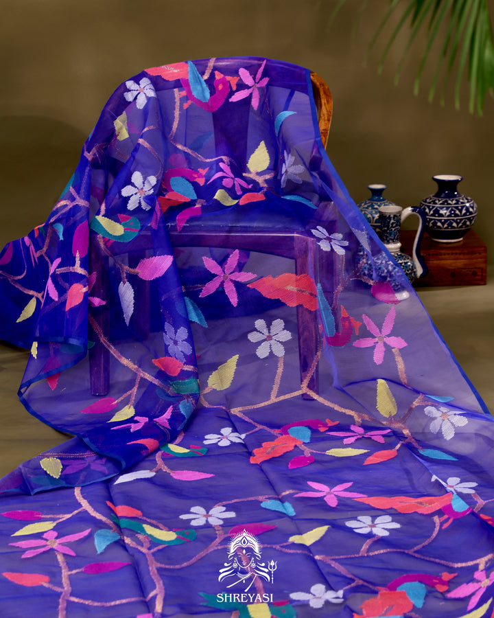 Muslin Jamdani Saree with Full Jaal Needle Weaving