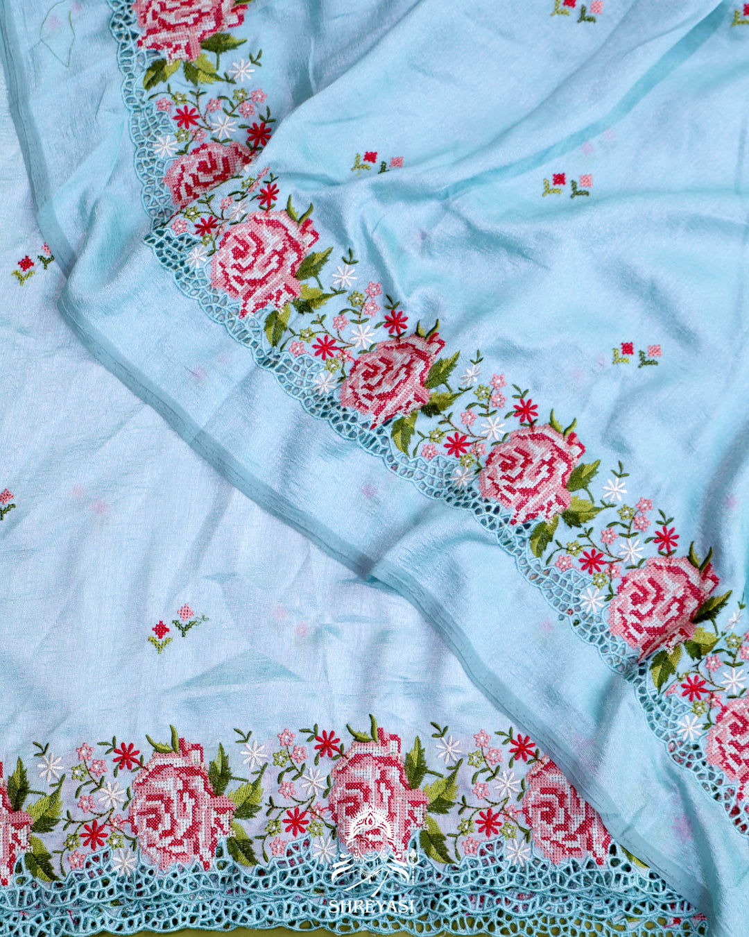 Tussar Silk Saree with Petit Point Embroidery