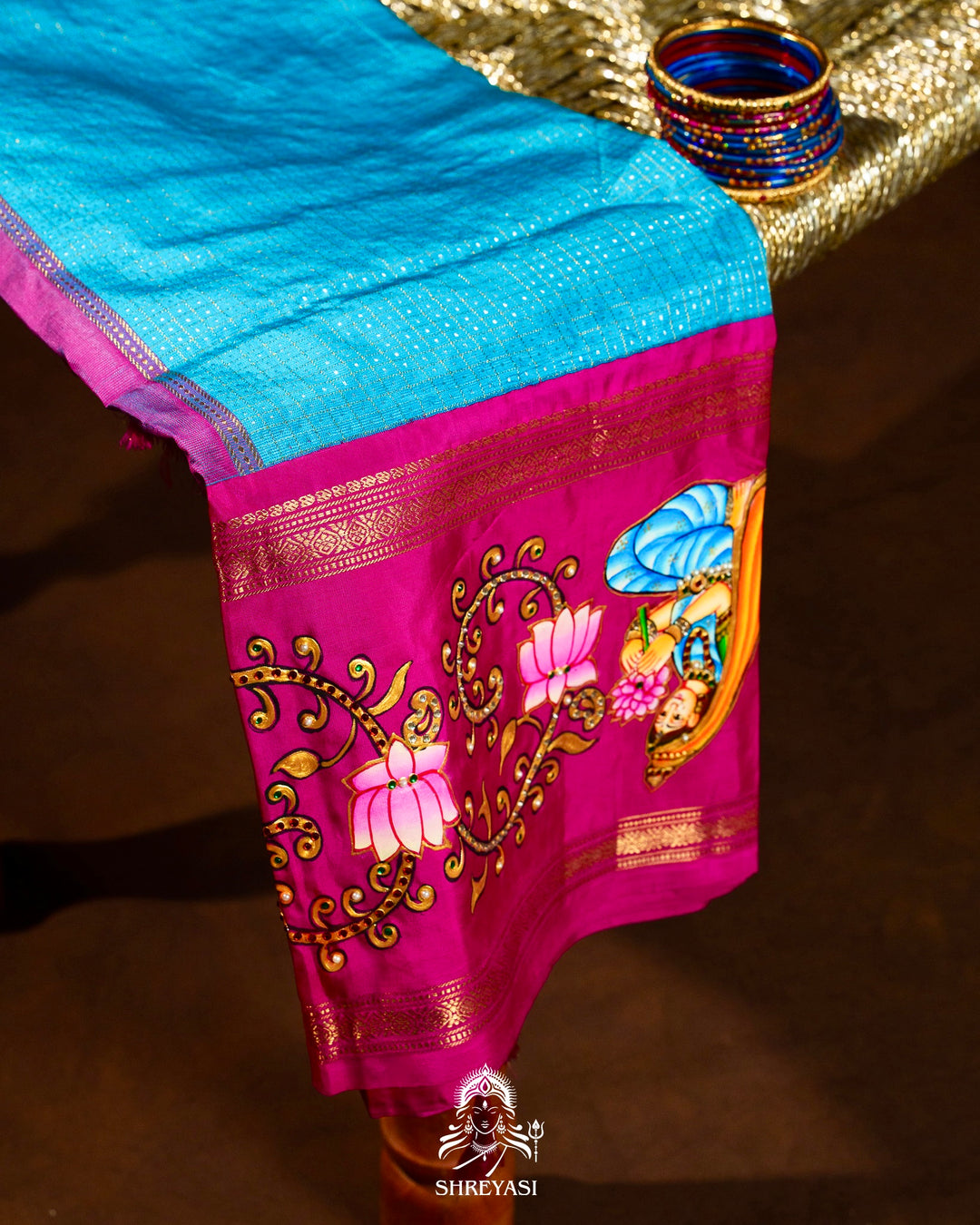 Traditional Tanjore Painting on Handloom Pure Kanjivaram Silk Sarees with Real Zari
