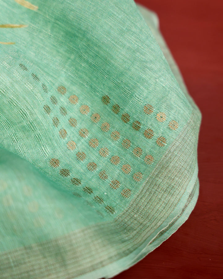 Linen Saree with Florals and Sequin Accents