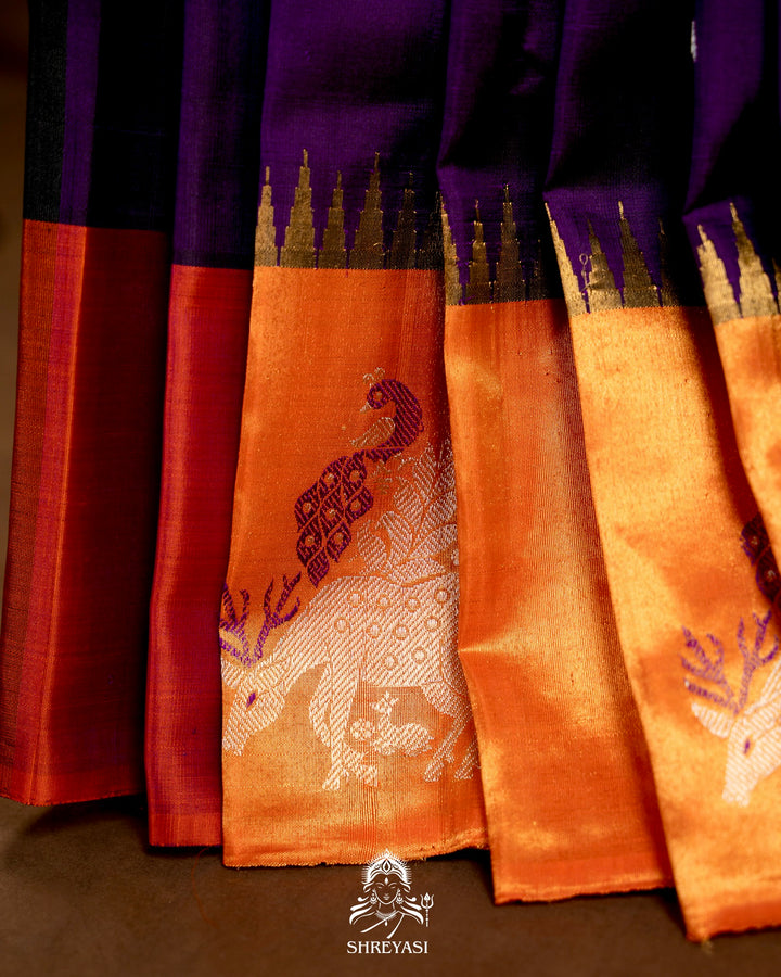 Handloom Pure Gadwal Silk Saree with Tissue Border & Contrast Full Bhuti Silk Blouse