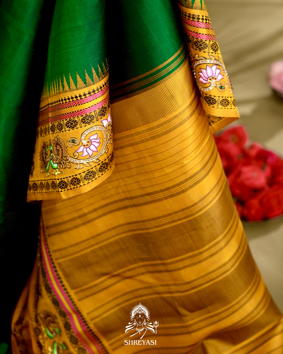 Kanjivaram Silk Saree with Tanjore Artwork
