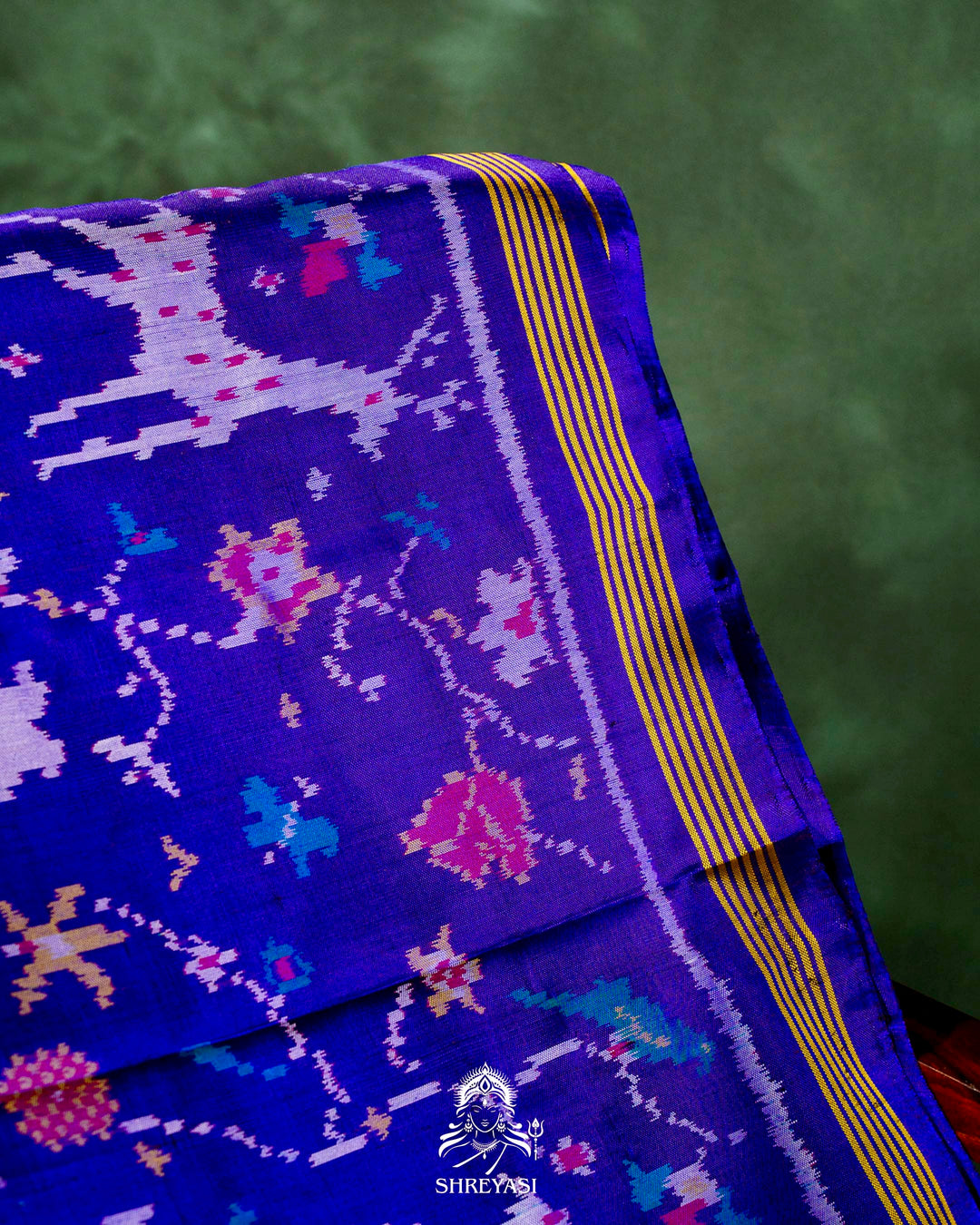 Handloom Pure Rajkot Single Ikat Patola Silk Saree with Hand-Embroidered Raw Silk Blouse
