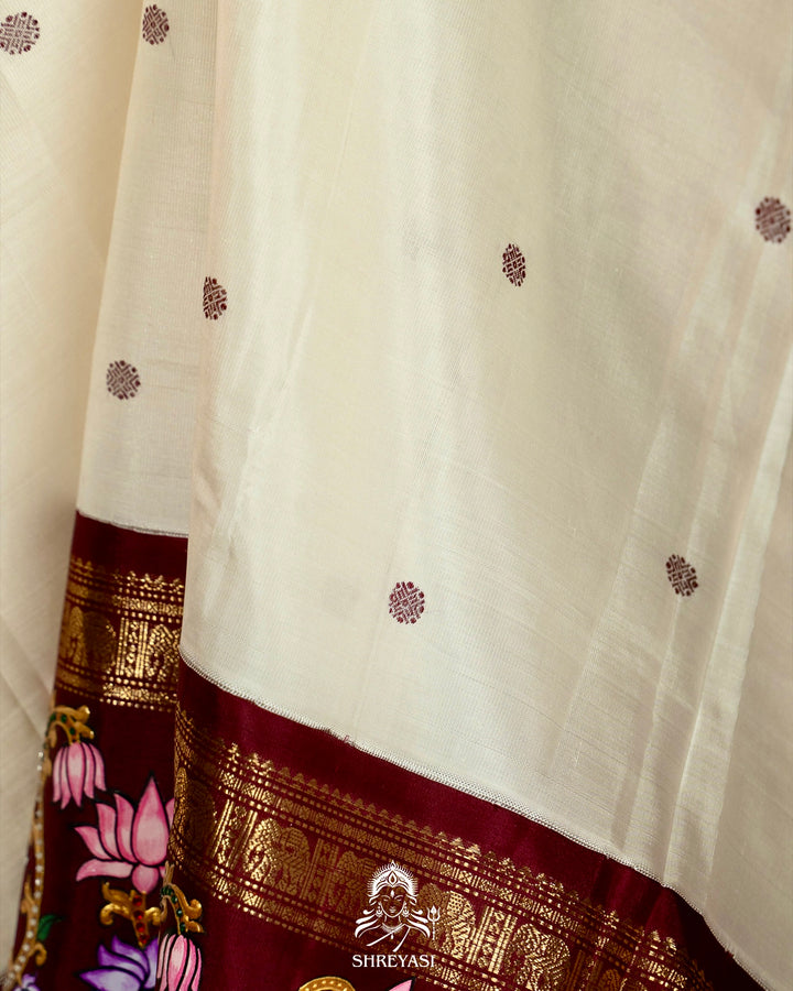 Traditional Tanjore Painting on Handloom Pure Kanjivaram Silk Sarees with Real Zari