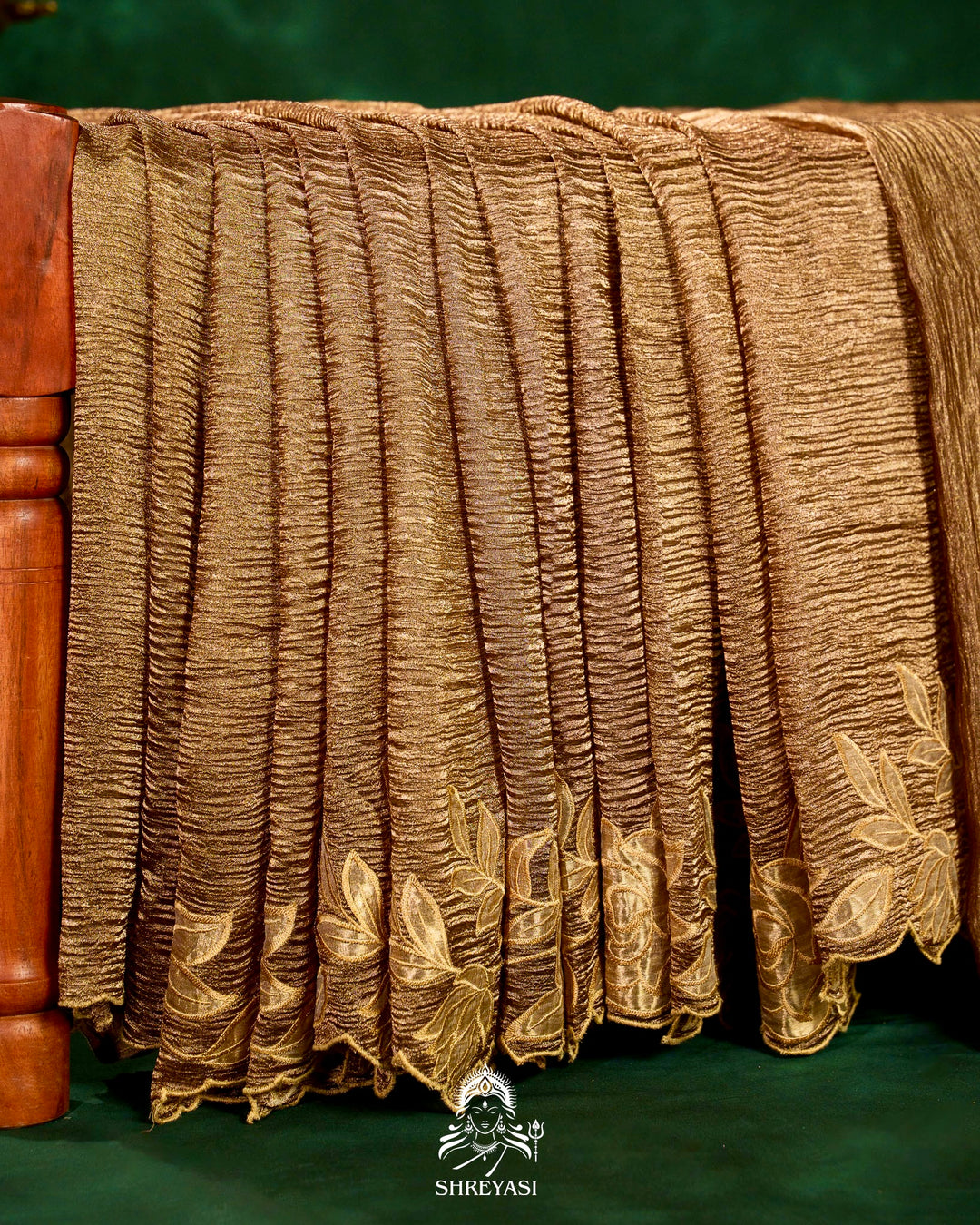 Handloom Pure Banarasi Crushed Tissue Silk Saree with Appliqué Borders