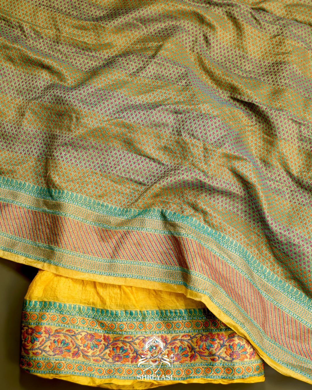 Hand Knotted Bandhej Tussar Silk Saree with Meenakari Weaving