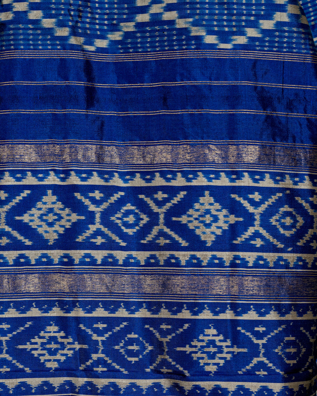 Handloom Pure Patola Silk Saree with Scalloped Floral Appliqué Embroidered Borders