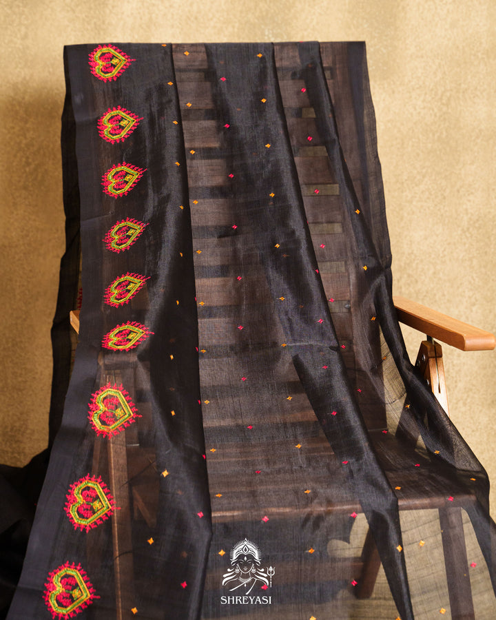 Handloom Pure Mangalagiri Silk Sarees with Mirror Work & Embroidery | Pen Kalamkari Blouse