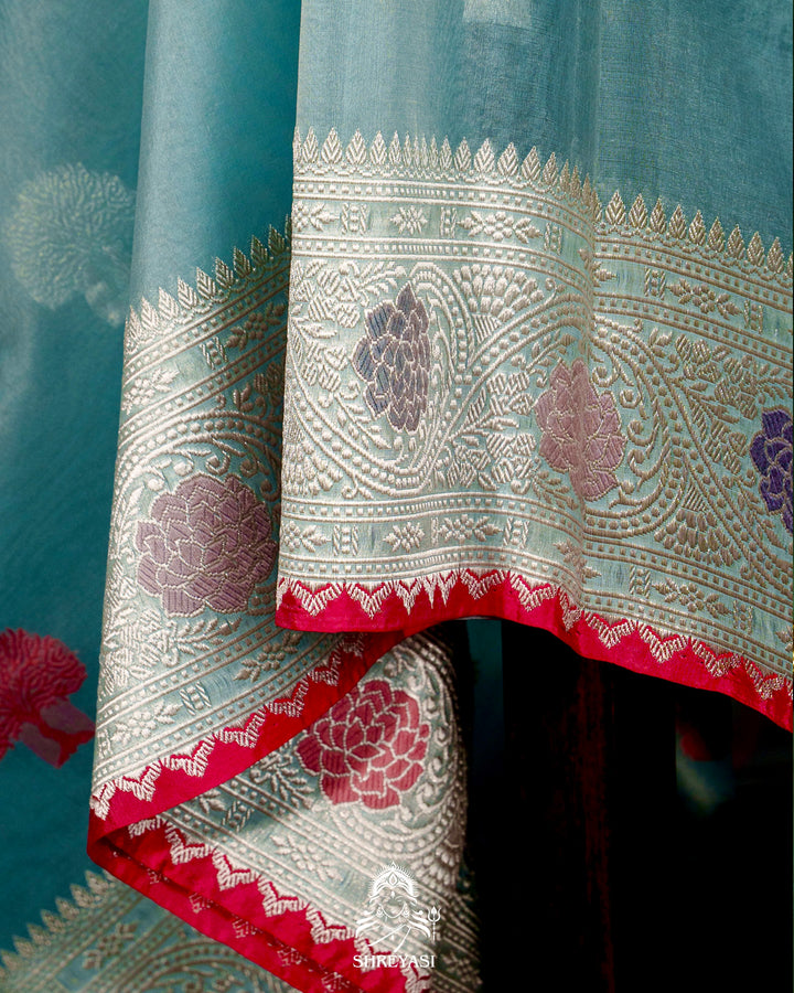 Handloom Pure Banarasi Ektara Kora Silk Saree with Meenakari Weaving & Embroidered Blouse