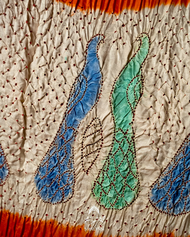 Pure Gaji Silk Designer Saree with Intricate Hand Knotted Bandhej Work