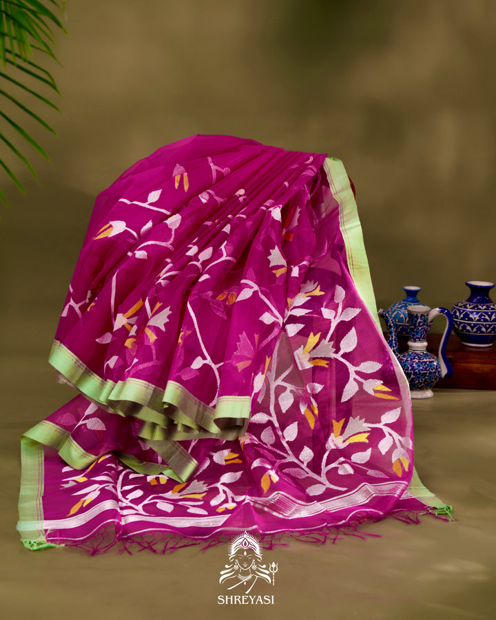 Muslin Jamdani Saree with Full Jaal Weaving