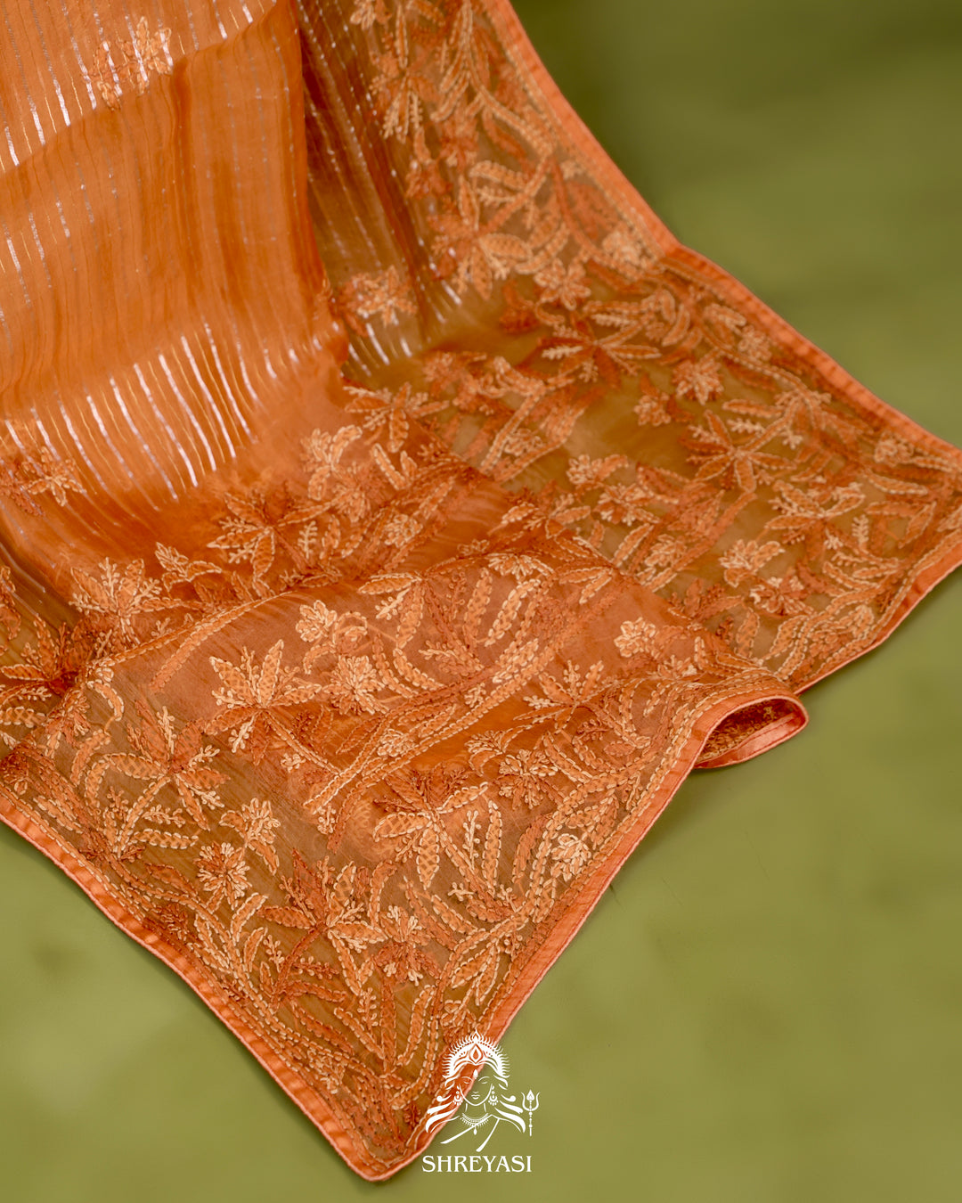 Pure Organza Silk Saree with Hand Embroidered Chikankari