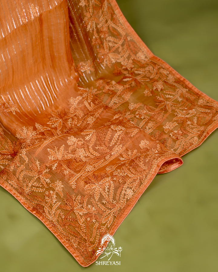 Pure Organza Silk Saree with Hand Embroidered Chikankari