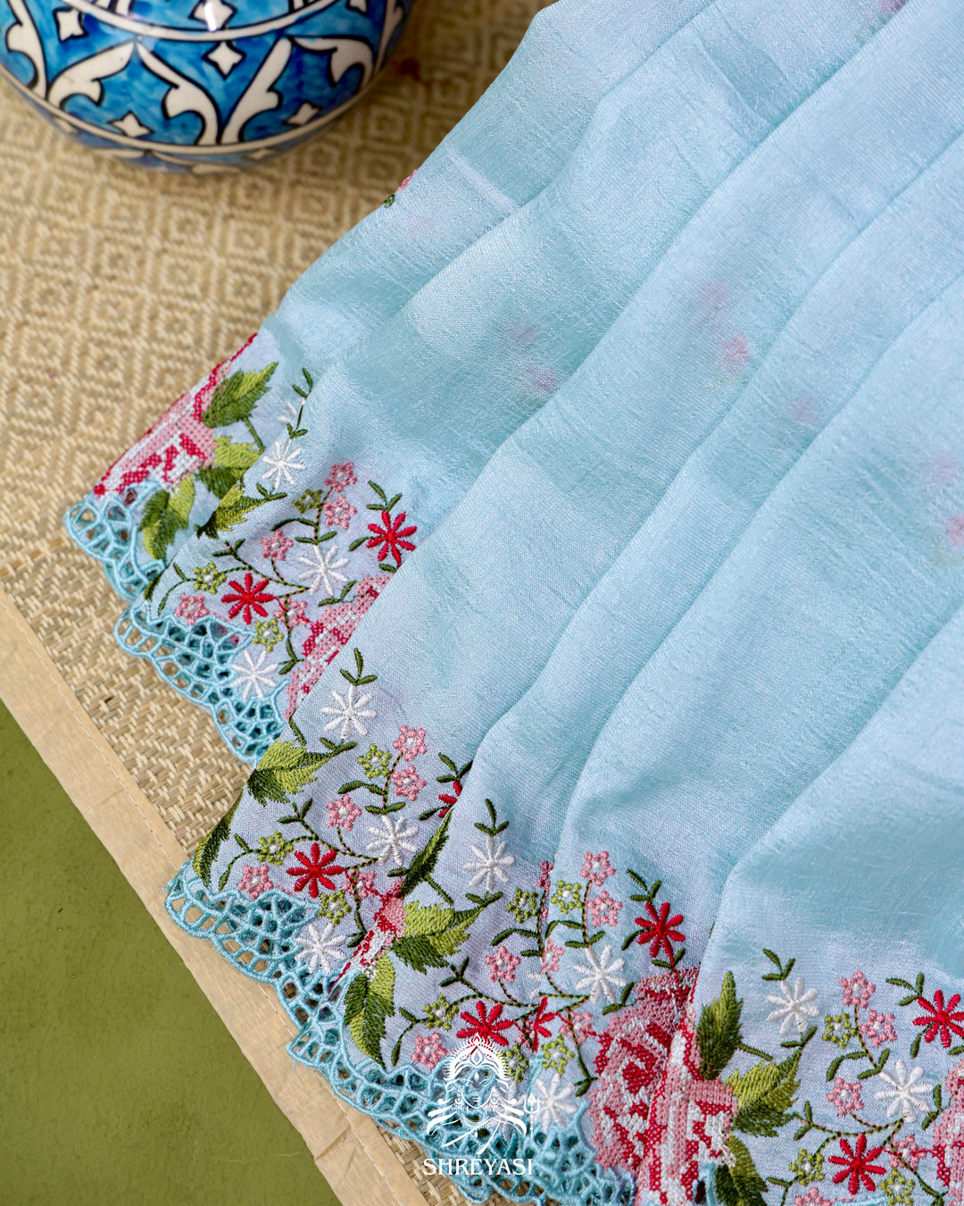 Tussar Silk Saree with Petit Point Embroidery