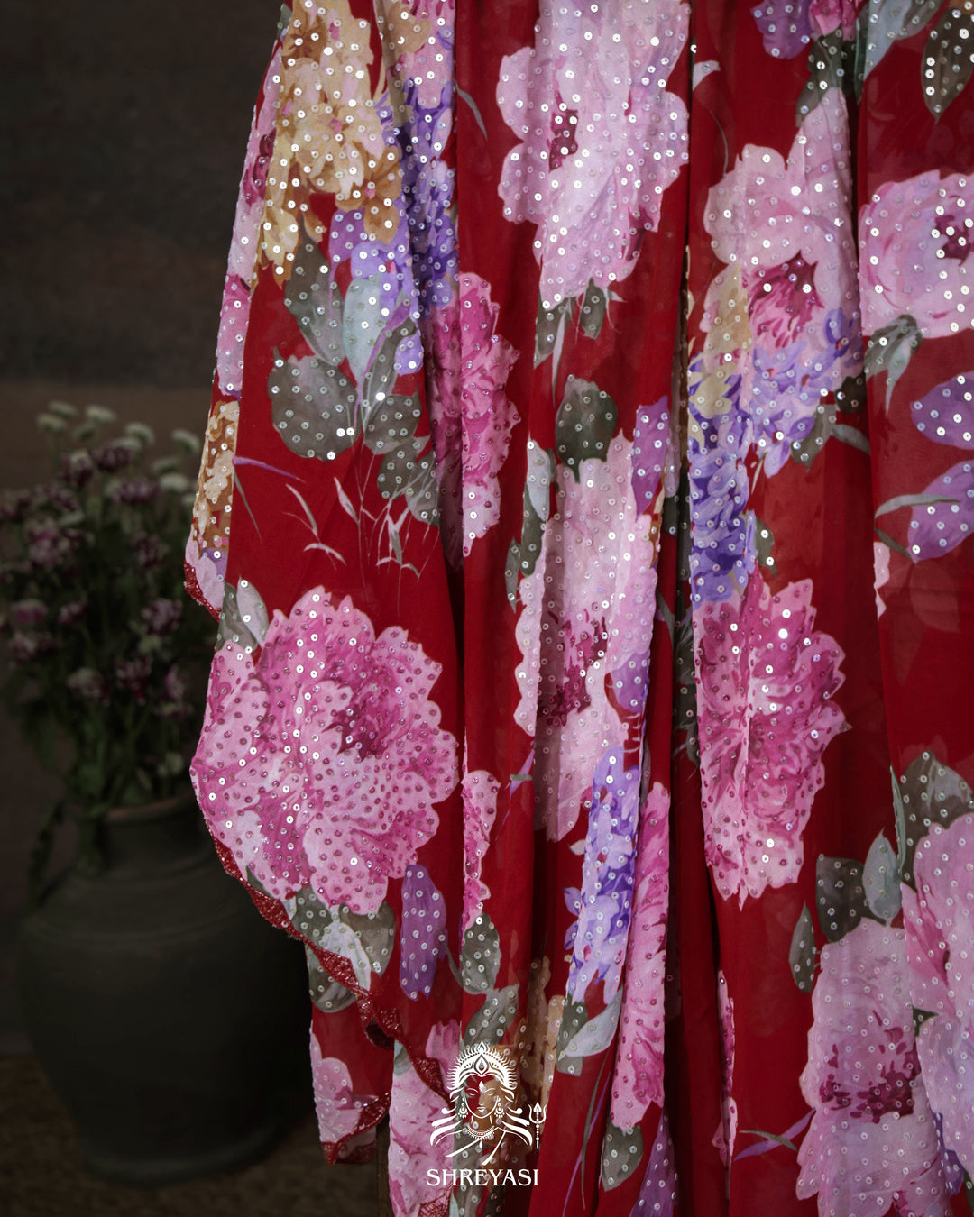 Pure Georgette Floral Sequin Saree