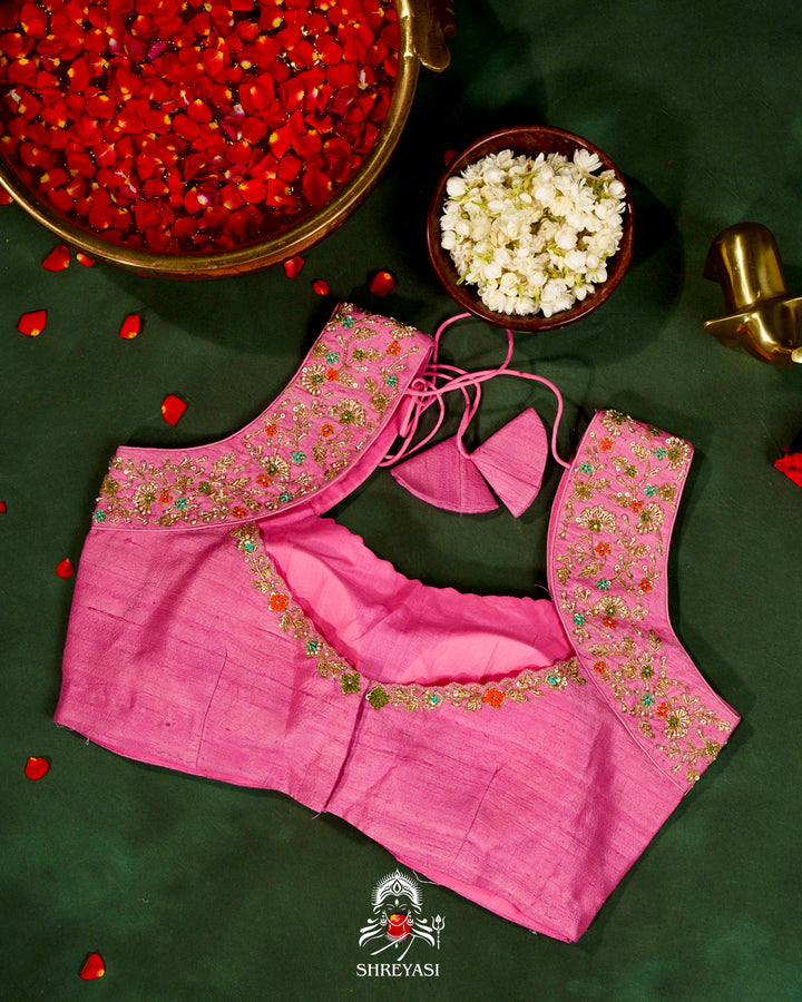 Banarasi Chiffon Khaddi Georgette Saree with Meenakari Weaving & Hand Embroidered Blouse