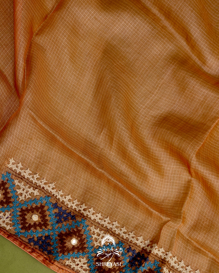 Handloom Pure Tussar Kota Saree with Kutch Hand Embroidery and Mirror Work