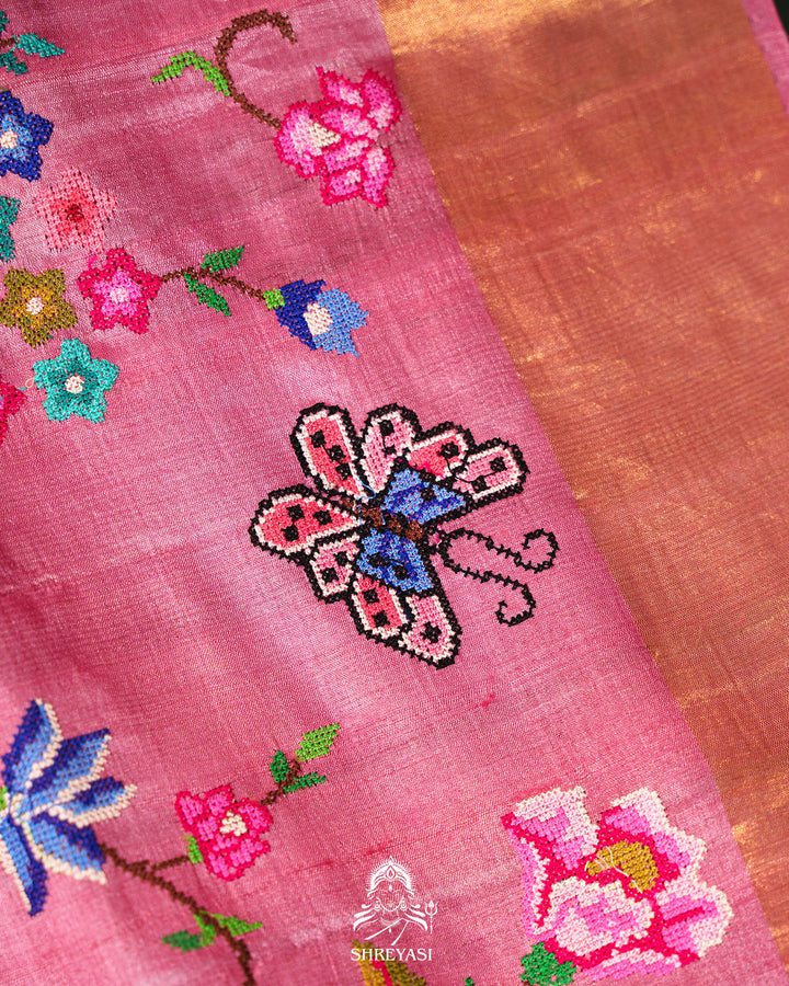 Handloom Pure Desi Tussar Silk Saree with Petit Point Embroidery