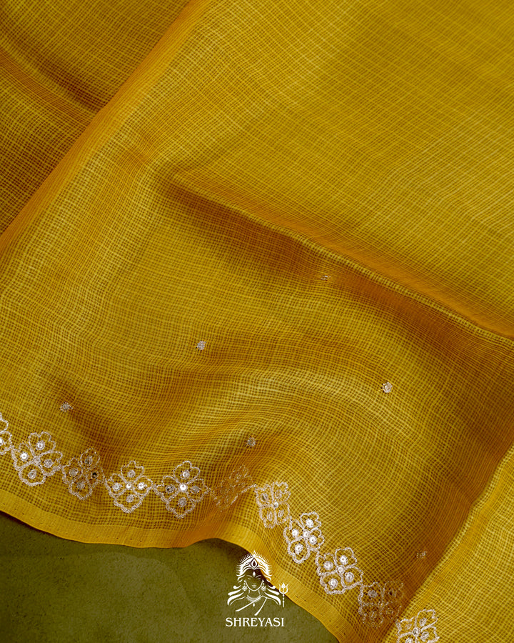 Handloom Pure Tussar Kota Saree with Scalloped Pitta Embroidery Border