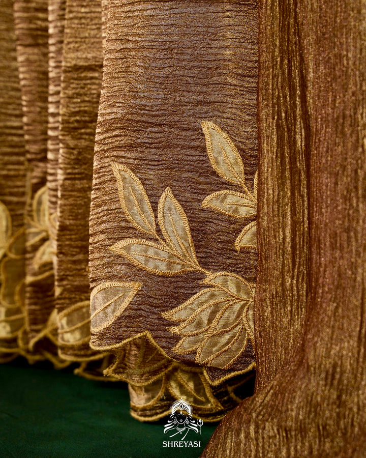 Handloom Pure Banarasi Crushed Tissue Silk Saree with Appliqué Borders