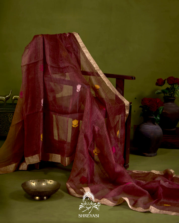 Handloom Silk Linen Jamdani Saree with Tissue Paithani Pallu