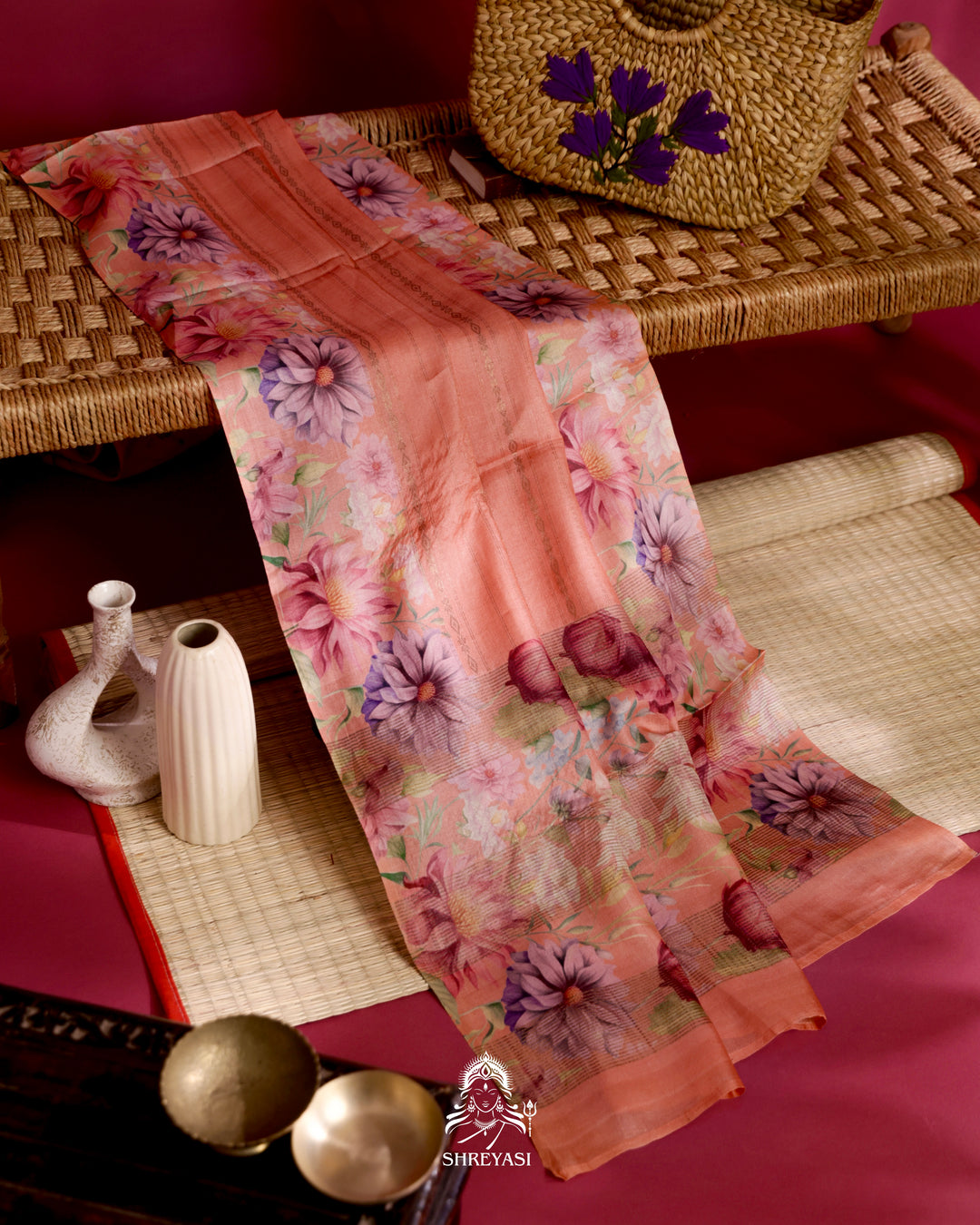 Floral Tussar Silk Saree