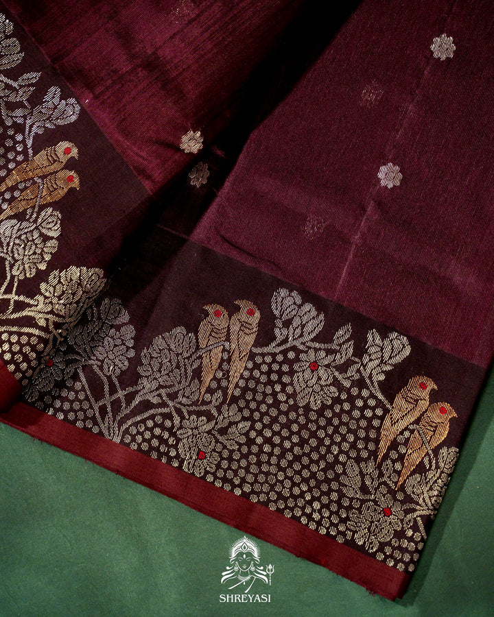 Chocolate Brown Chanderi Silk Saree with Meenakari Weaving