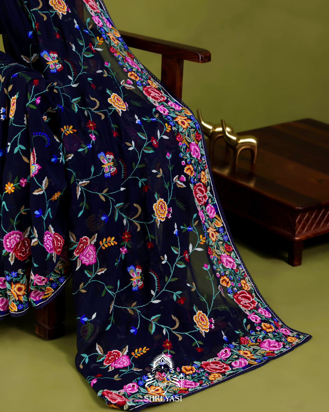 Pure Georgette Saree with Petit Point Embroidery and Lace Borders