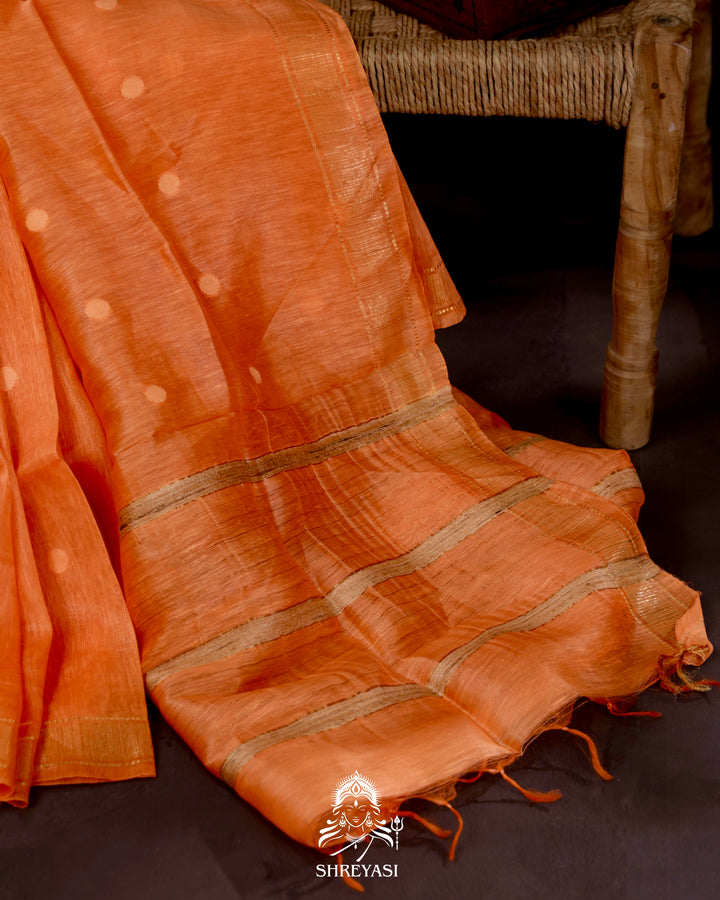 Handloom Pure Linen Saree with Zari Border