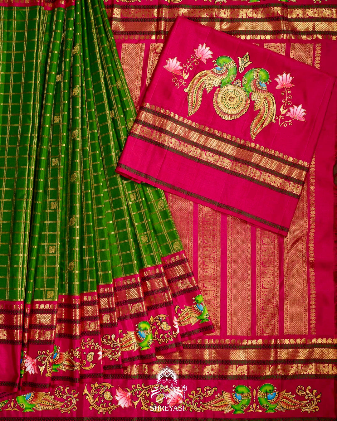 Handloom Pure Kanjivaram Silk Sarees with Real Zari and Hand Painted Tanjore Art