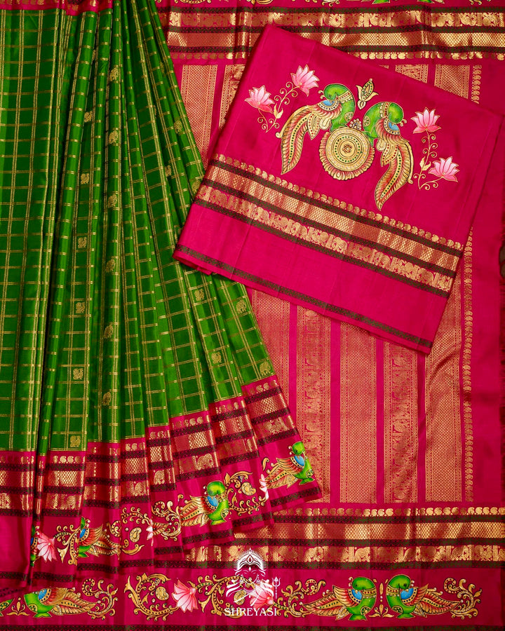Handloom Pure Kanjivaram Silk Sarees with Real Zari and Hand Painted Tanjore Art