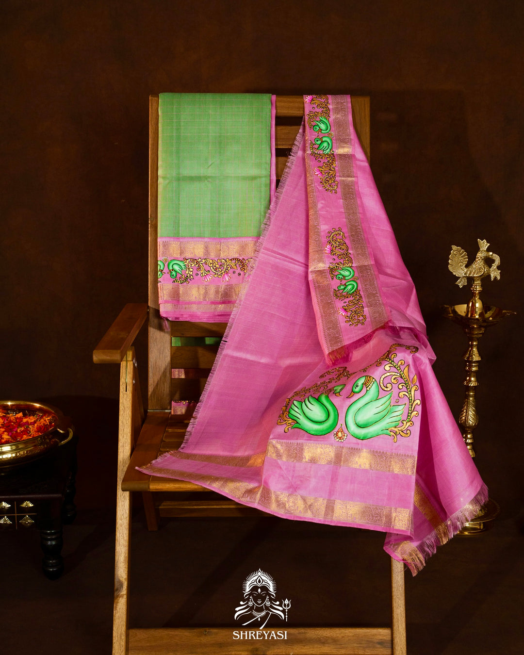 Traditional Tanjore Painting on Handloom Pure Kanjivaram Silk Sarees with Real Zari