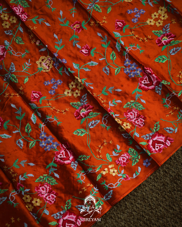 Handloom Pure Banarasi Tissue Stripes Saree with Petit Point Embroidered Borders