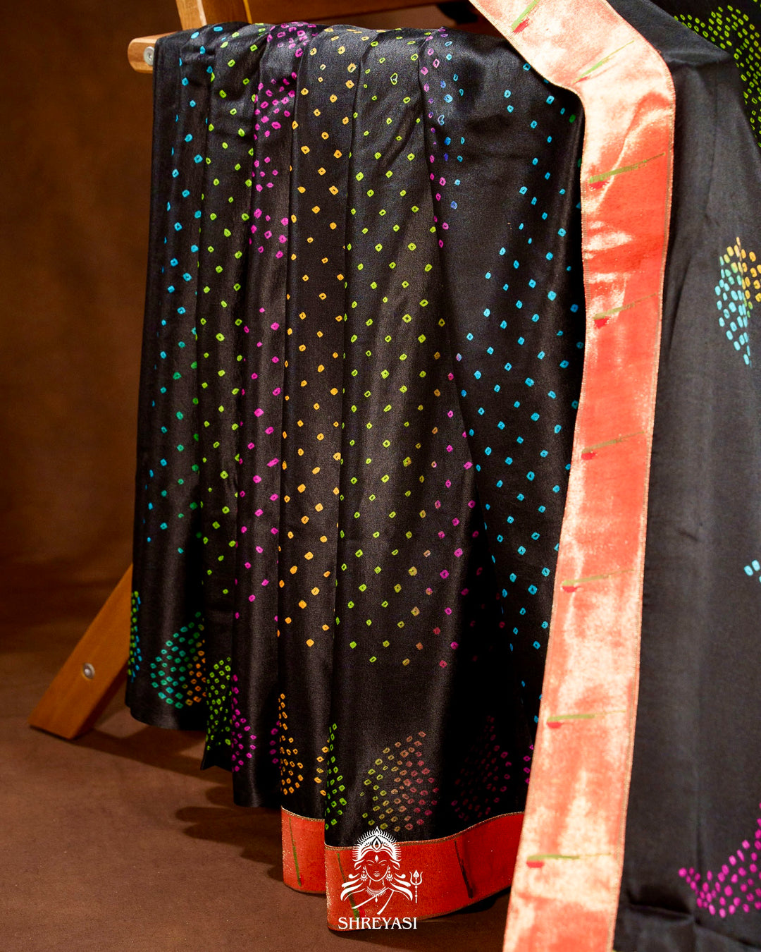 Handloom Pure Gaji Silk Bandhej Saree with Pure Paithani Border