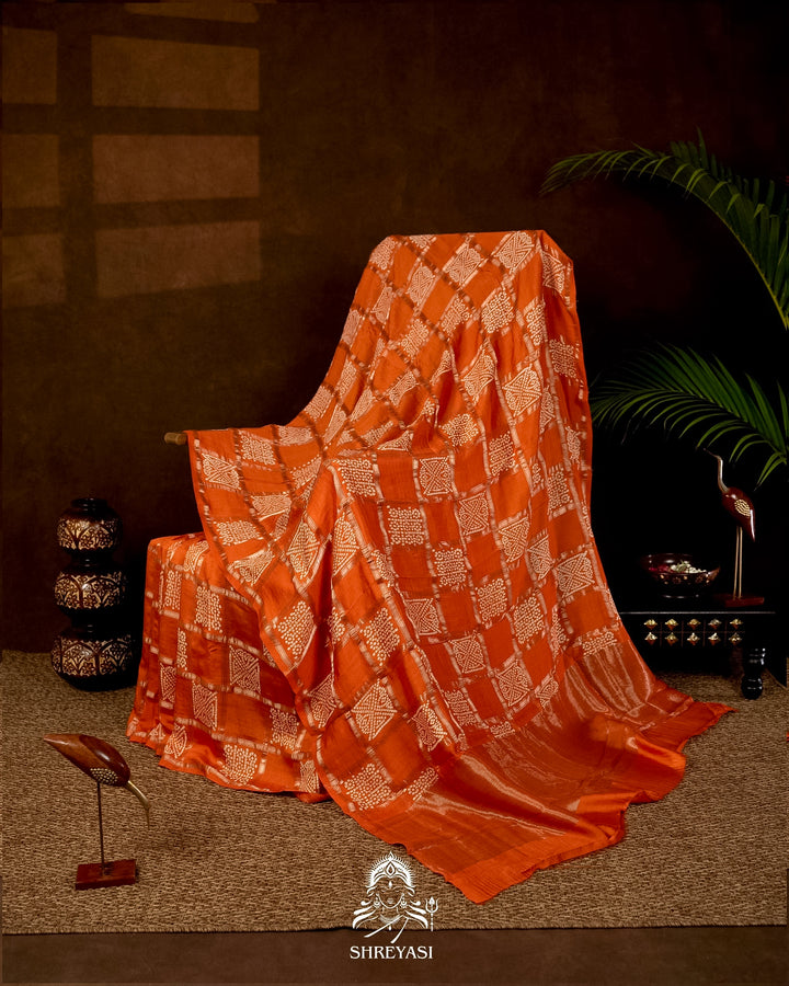 Gharchola-Style Bandhini Matka Silk Saree with Zari Checks
