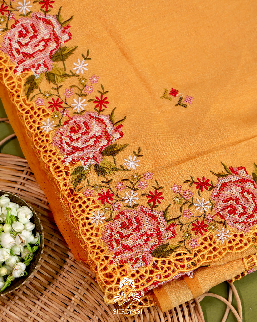 Tussar Silk Saree with Petit Point Embroidery