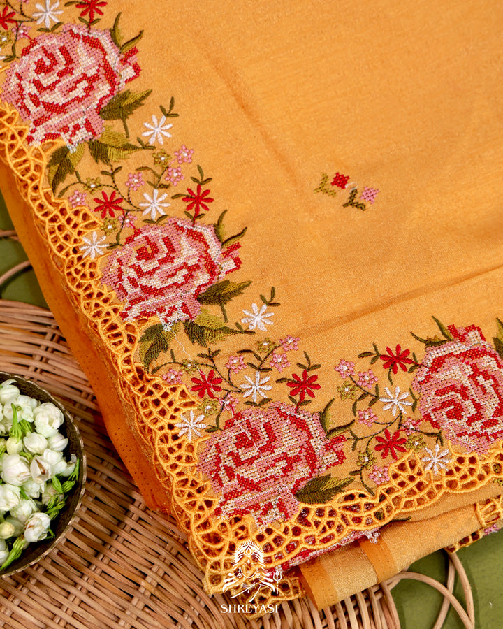 Tussar Silk Saree with Petit Point Embroidery