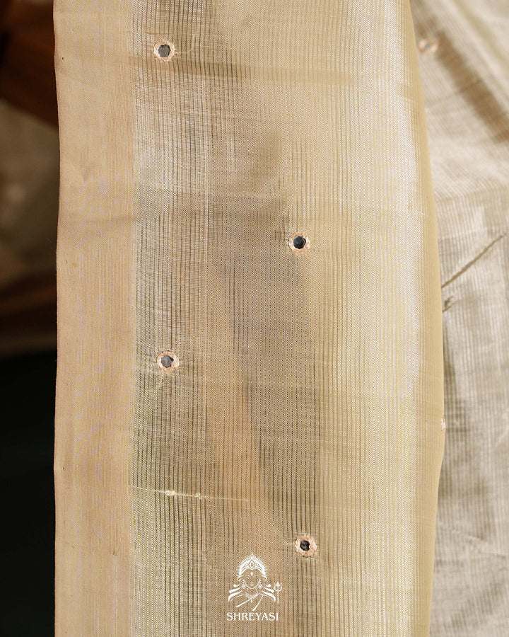 Handloom Pure Mangalagiri Silk Sarees with Mirror Work & Embroidery | Pen Kalamkari Blouse