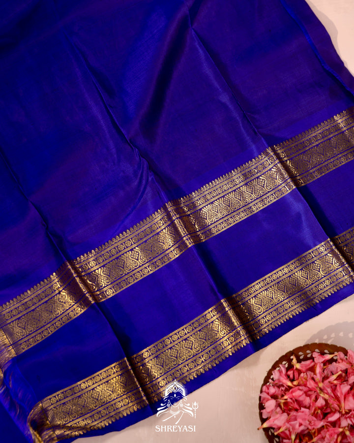 Royal blue handloom Kanjivaram silk saree with real zari