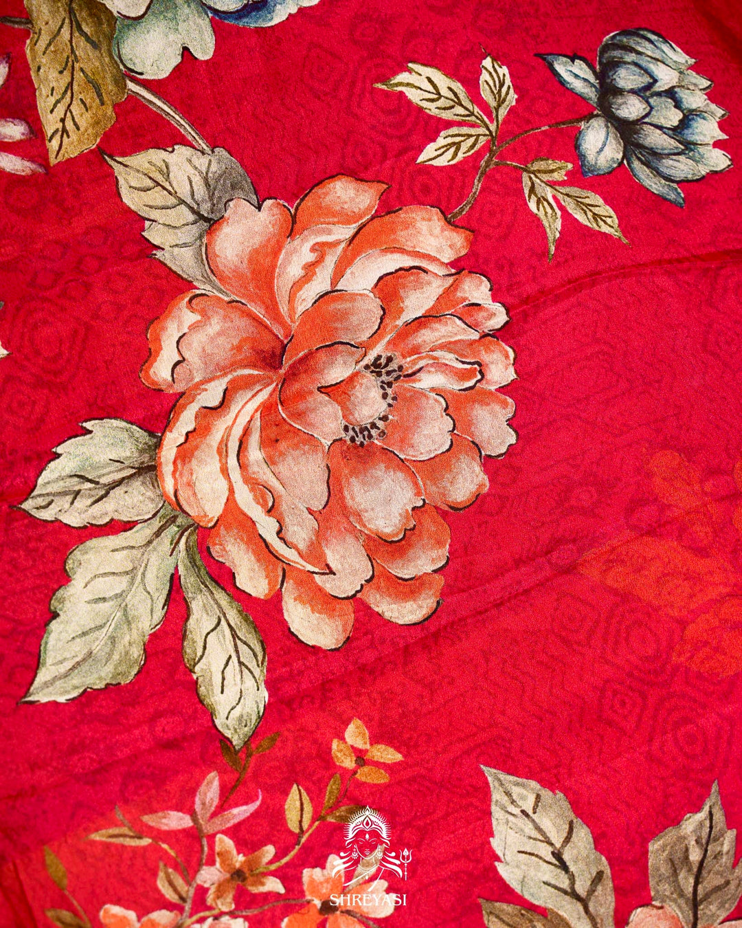 Floral Crepe Chiffon Saree with Embroidered Borders