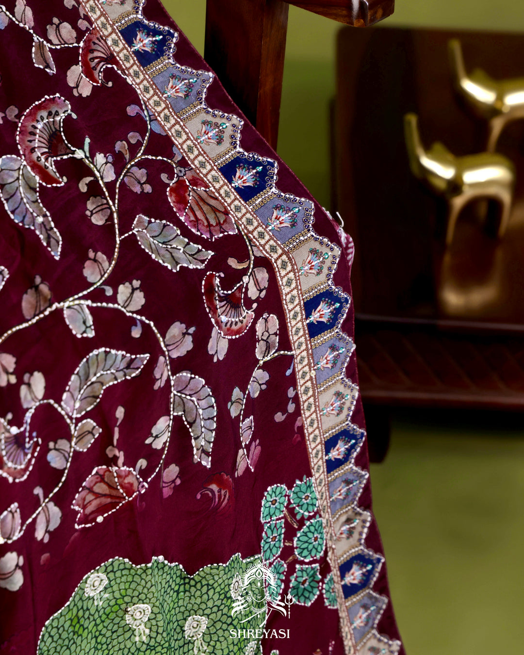 Pure Crepe Silk Saree with Kantha Embroidery