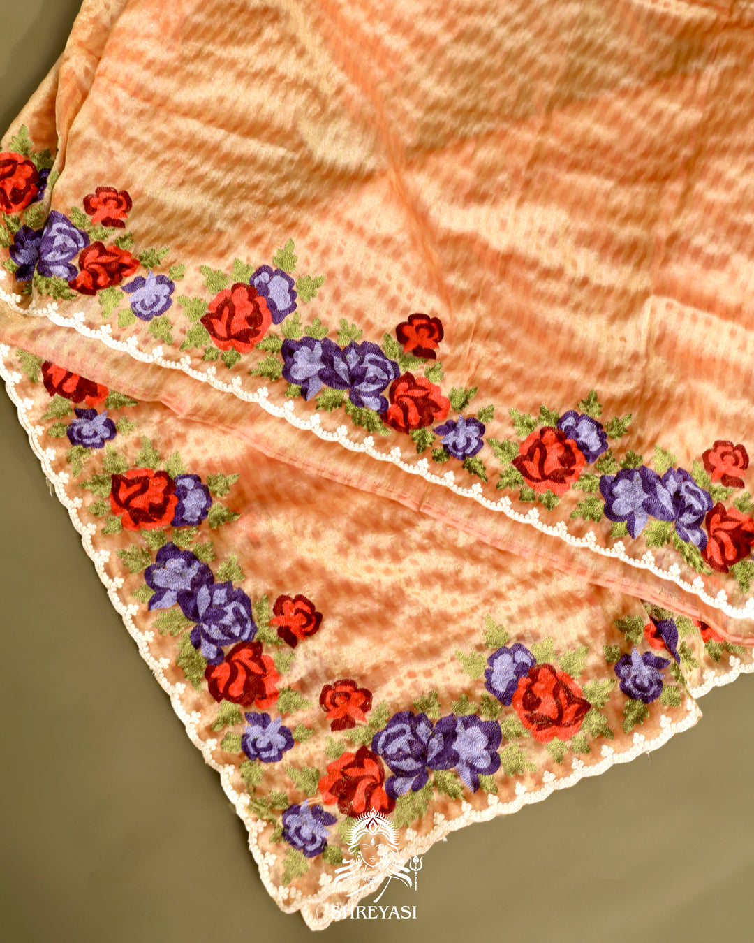 Chanderi Tissue Saree with Pita & Thread Floral Embroidery