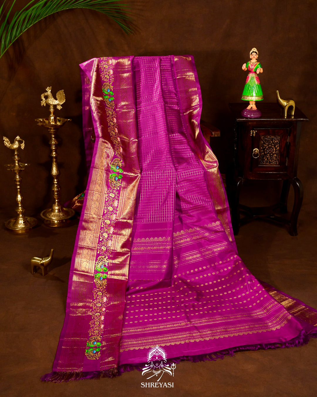 Handloom Pure Kanjivaram Silk Sarees with Real Zari and Hand Painted Tanjore Art