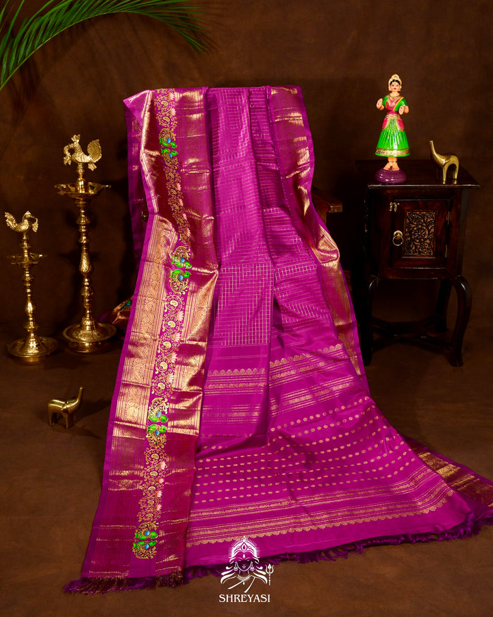 Handloom Pure Kanjivaram Silk Sarees with Real Zari and Hand Painted Tanjore Art