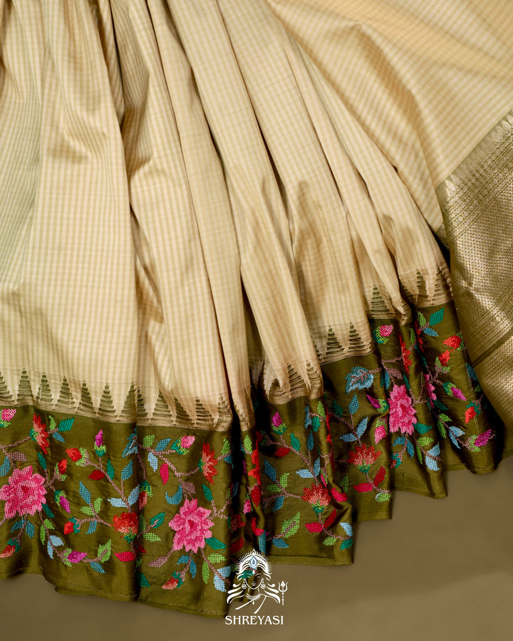 Kanjivaram Silk Saree with Petit Point Embroidered Borders