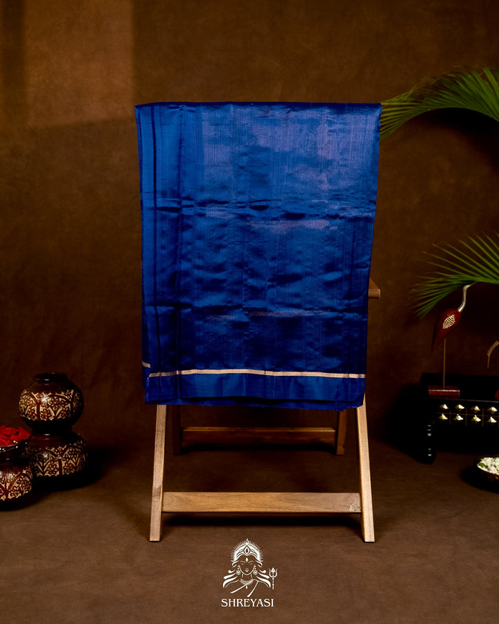 Handloom Pure Chanderi Pattu Silk Saree in Cobalt Blue with Bird Motifs
