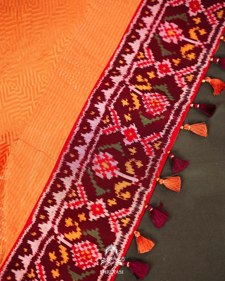Pure Mysore Silk Saree with Handloom Rajkot Patola Borders